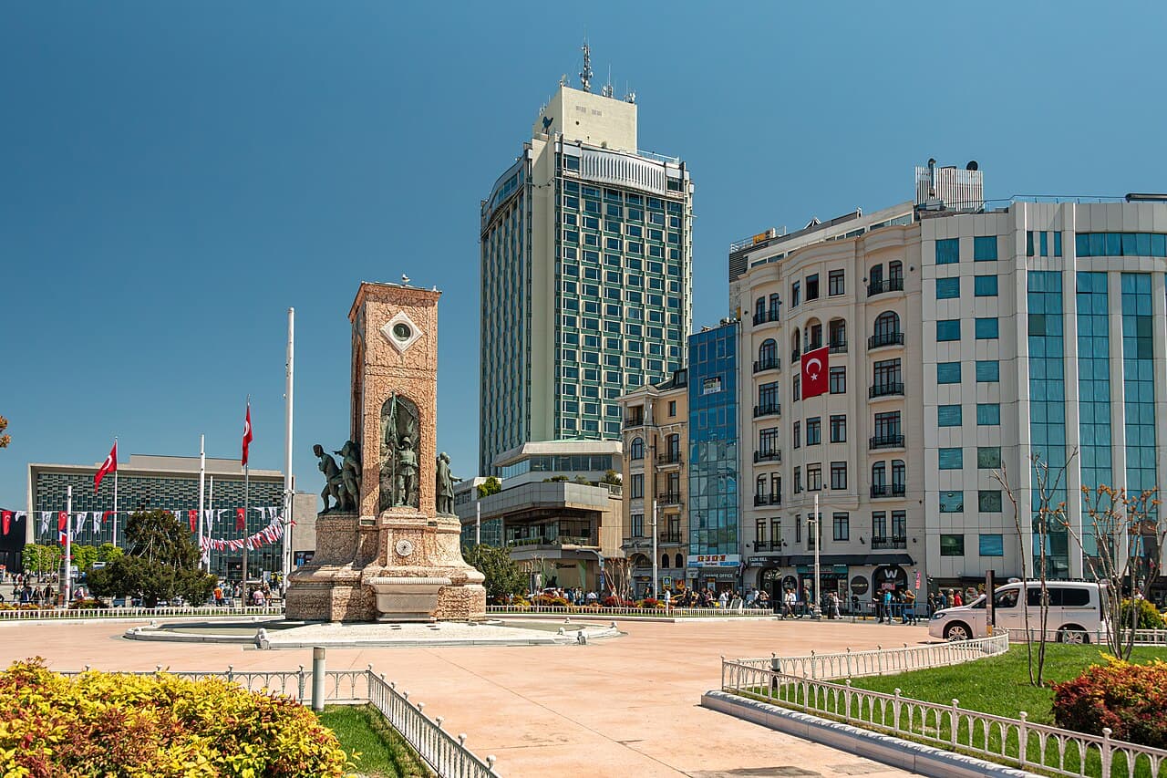 Republic Monument at the center of Taksim Square in Istanbul on a clear day